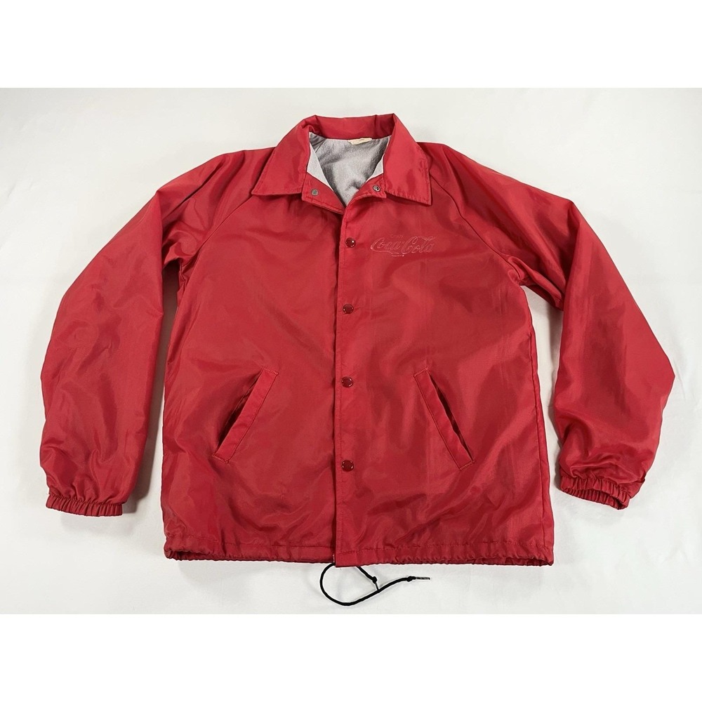 Vintage 70s Coca Cola Red Chalk Line Nylon Coaches‎ Jacket Windbreaker Men's M